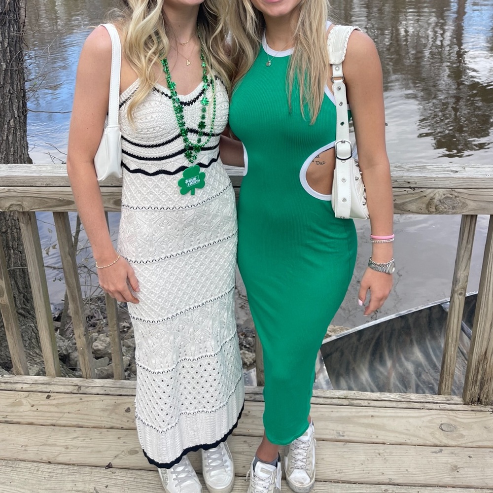 Green and White Maxi Dress, Cut out and open back, size small, can fit any size!